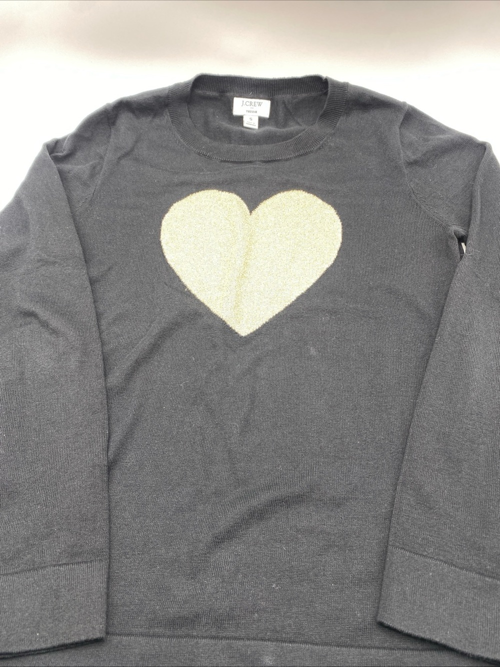 J. Crew Black Sweater Gold Heart Long Sleeve Pullover Sweater Teddie Small